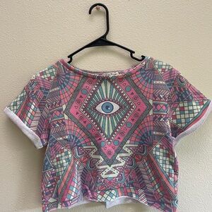 Wildfox Eye Patterned Crop Top - Pink and Blue